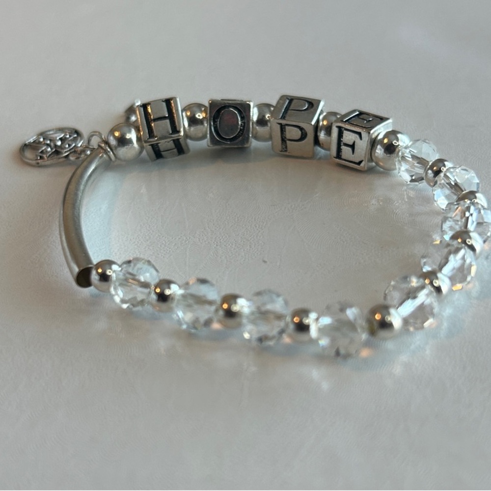 Silver and Clear Beaded HOPE Bracelet